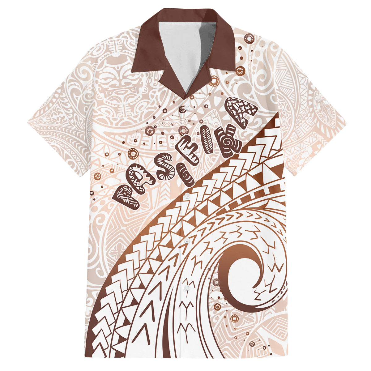Pasifika Festival Family Matching Off Shoulder Maxi Dress and Hawaiian Shirt Vintage Tribal Pattern LT01 Dad's Shirt - Short Sleeve Brown - Polynesian Pride
