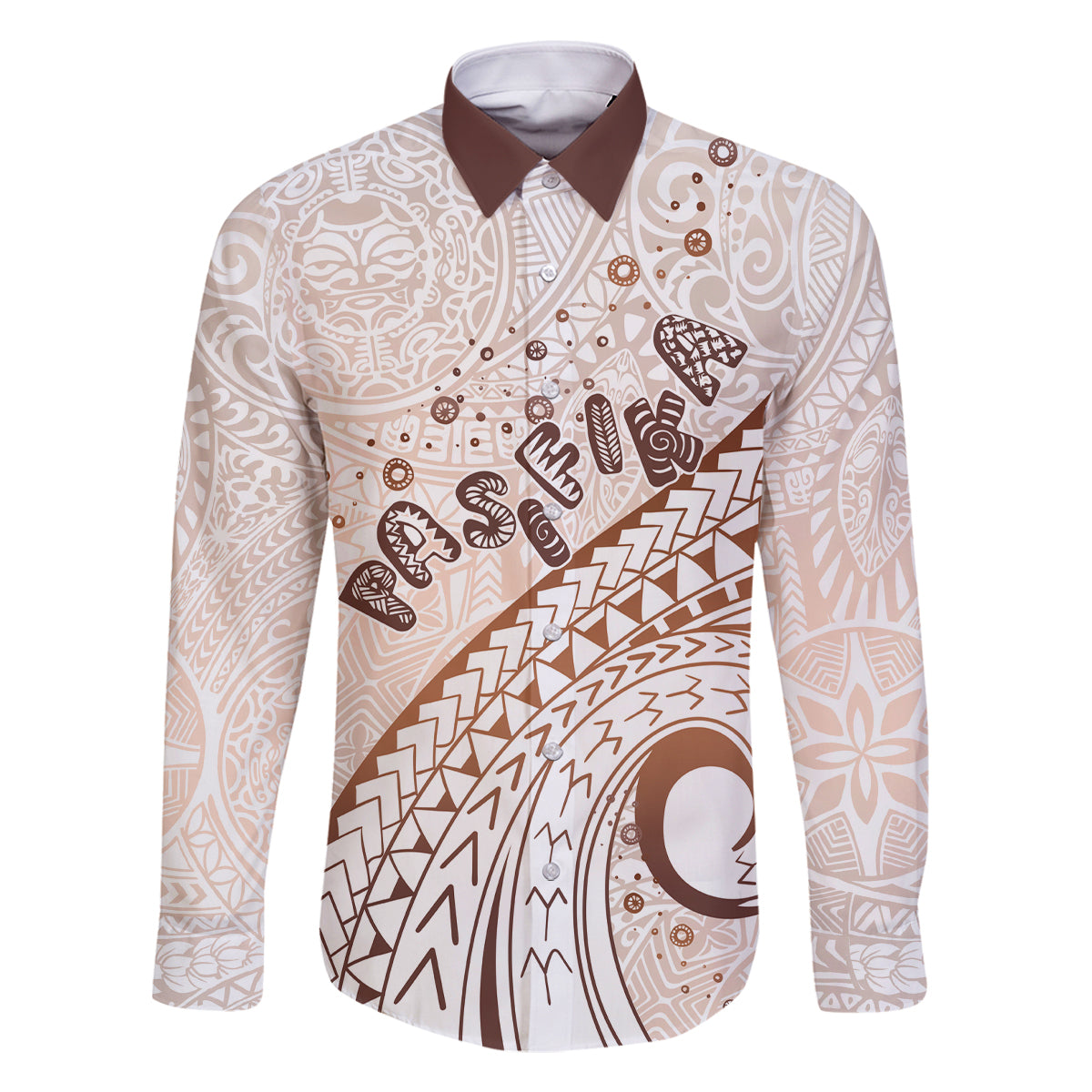 Pasifika Festival Family Matching Summer Maxi Dress and Hawaiian Shirt Vintage Tribal Pattern LT01 Dad's Shirt - Long Sleeve Brown - Polynesian Pride