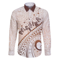 Pasifika Festival Family Matching Summer Maxi Dress and Hawaiian Shirt Vintage Tribal Pattern LT01 Dad's Shirt - Long Sleeve Brown - Polynesian Pride