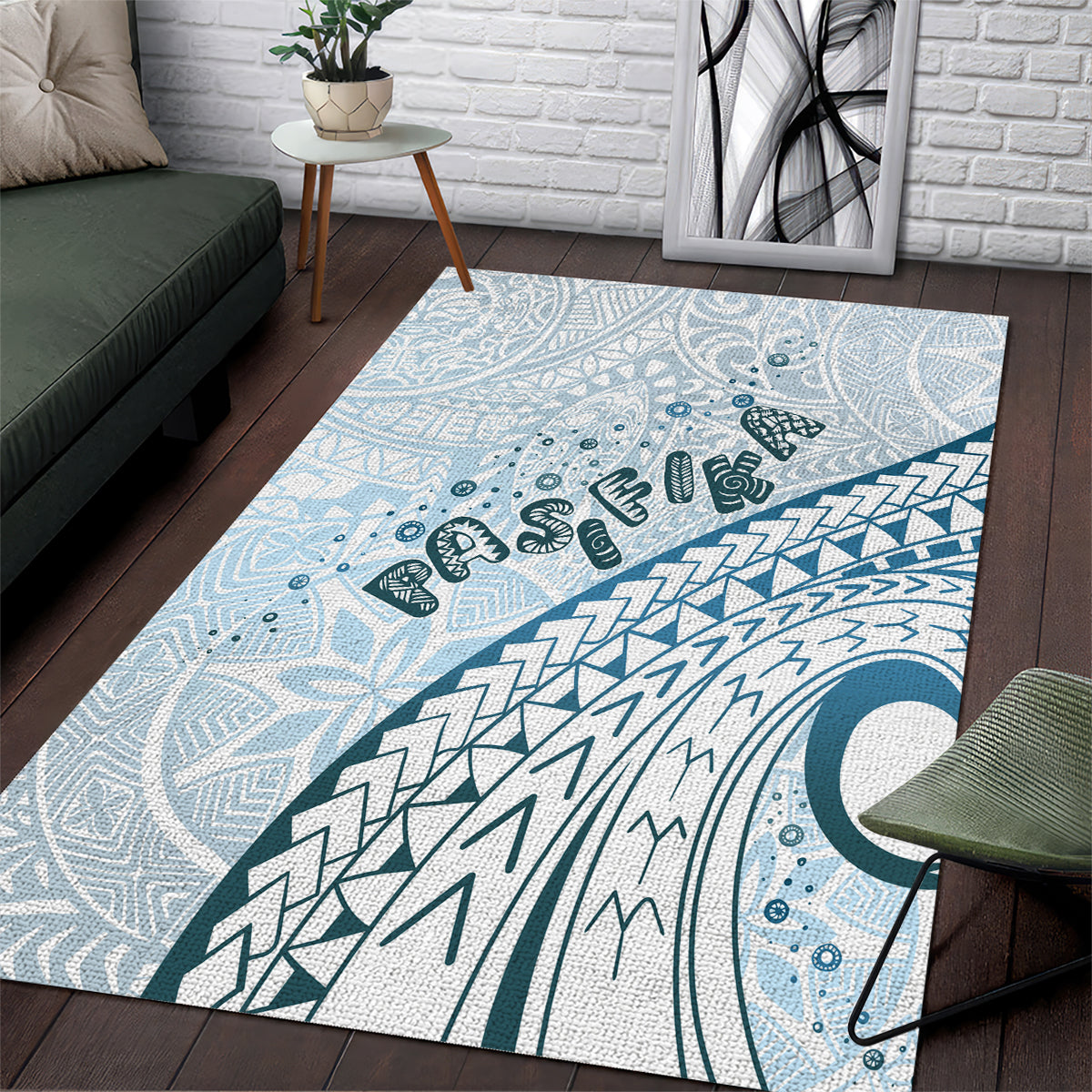 Pasifika Festival Area Rug Tribal Pattern Blue Version