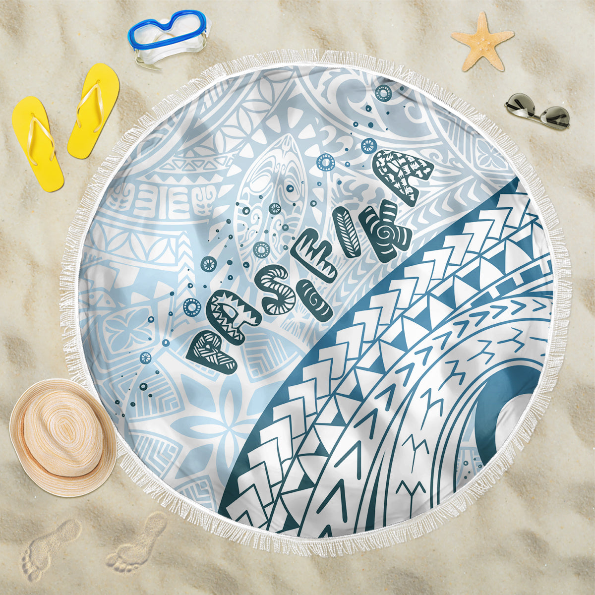 Pasifika Festival Beach Blanket Tribal Pattern Blue Version