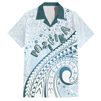 Pasifika Festival Family Matching Off Shoulder Maxi Dress and Hawaiian Shirt Tribal Pattern Blue Version LT01 Dad's Shirt - Short Sleeve Blue - Polynesian Pride