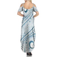 Pasifika Festival Family Matching Summer Maxi Dress and Hawaiian Shirt Tribal Pattern Blue Version LT01 - Polynesian Pride