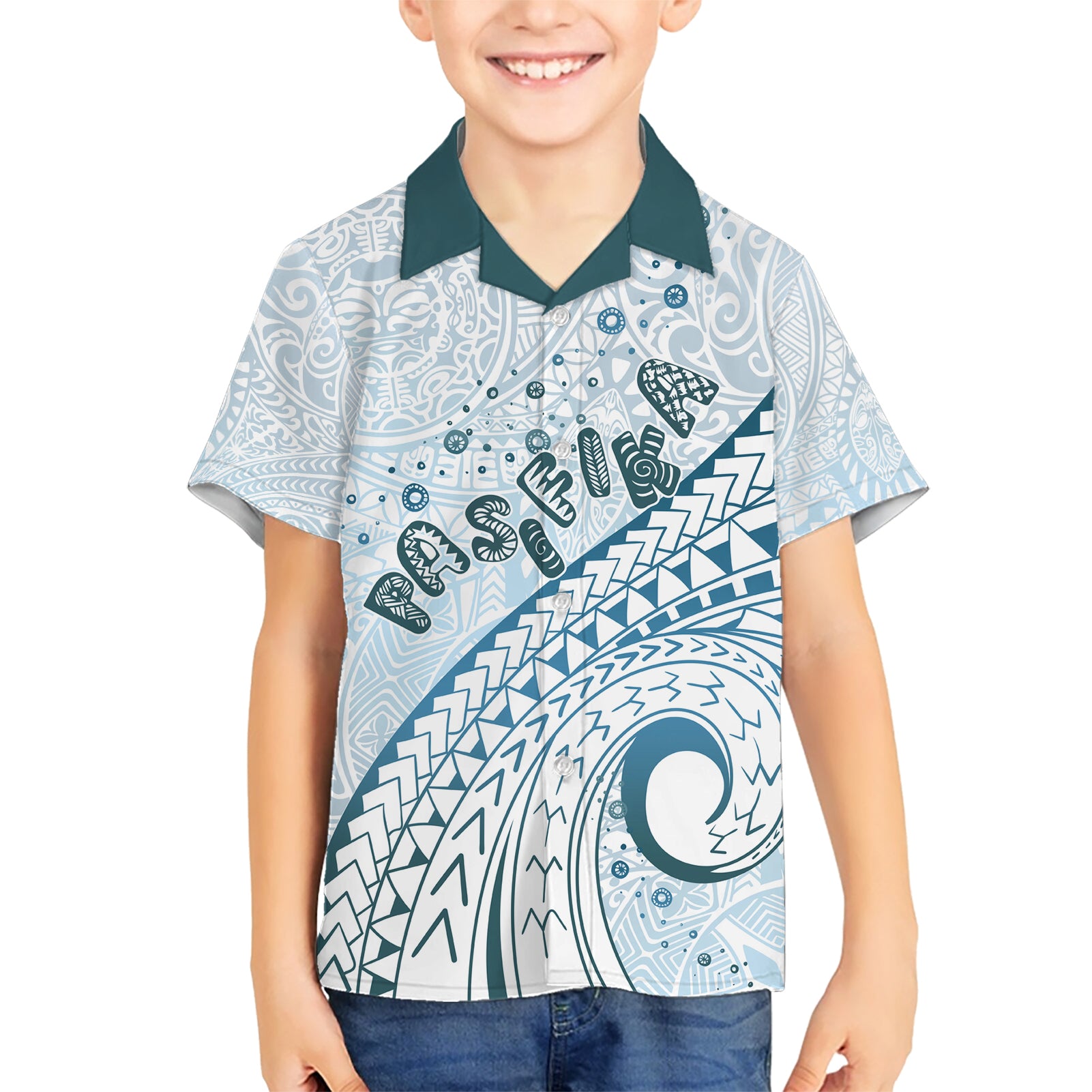 Pasifika Festival Kid Hawaiian Shirt Tribal Pattern Blue Version LT01 Kid Blue - Polynesian Pride