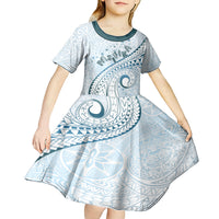 Pasifika Festival Kid Short Sleeve Dress Tribal Pattern Blue Version LT01 - Polynesian Pride