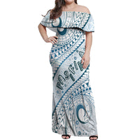Pasifika Festival Off Shoulder Maxi Dress Tribal Pattern Blue Version LT01 Women Blue - Polynesian Pride