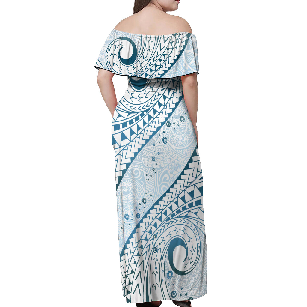 Pasifika Festival Off Shoulder Maxi Dress Tribal Pattern Blue Version LT01 - Polynesian Pride