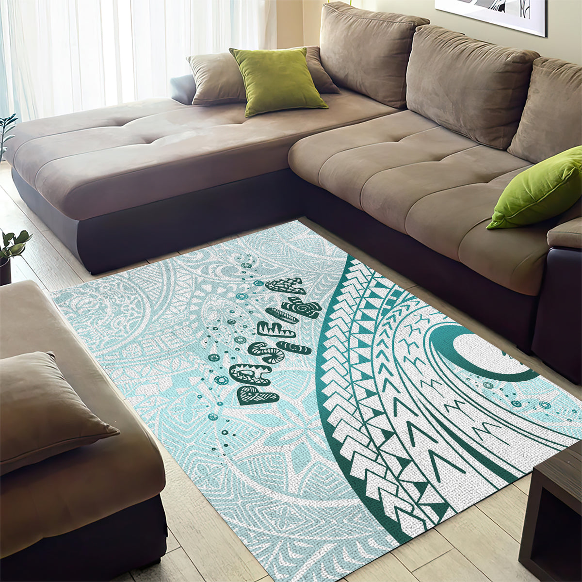 Pasifika Festival Area Rug Tribal Pattern Teal Version