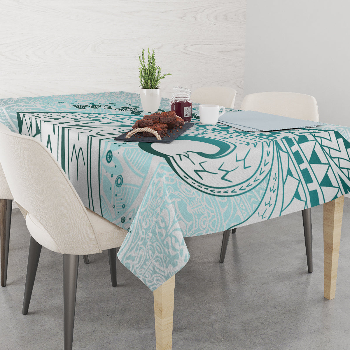 Pasifika Festival Tablecloth Tribal Pattern Teal Version