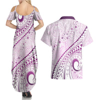 Pasifika Festival Couples Matching Summer Maxi Dress and Hawaiian Shirt Tribal Pattern Lilac Version LT01 - Polynesian Pride