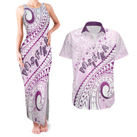 Pasifika Festival Couples Matching Tank Maxi Dress and Hawaiian Shirt Tribal Pattern Lilac Version LT01 Purple - Polynesian Pride