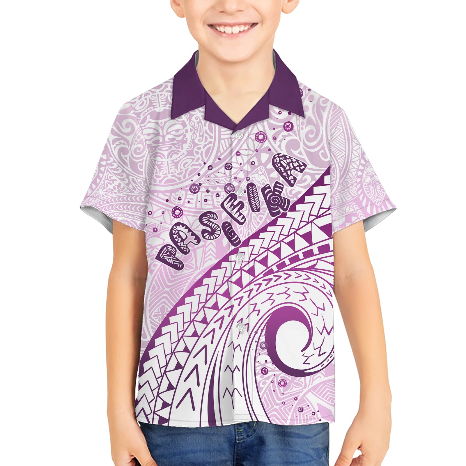 Pasifika Festival Kid Hawaiian Shirt Tribal Pattern Lilac Version LT01 Kid Purple - Polynesian Pride