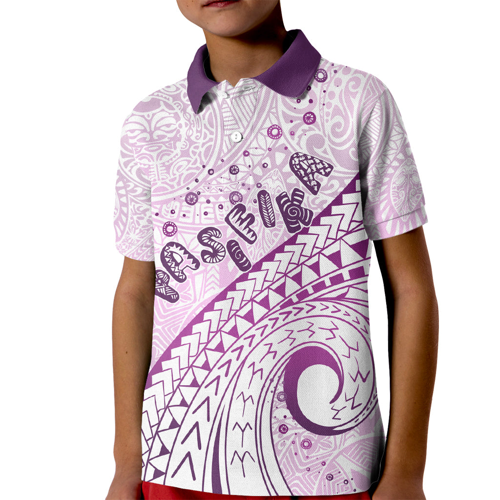 Pasifika Festival Kid Polo Shirt Tribal Pattern Lilac Version LT01 Kid Purple - Polynesian Pride