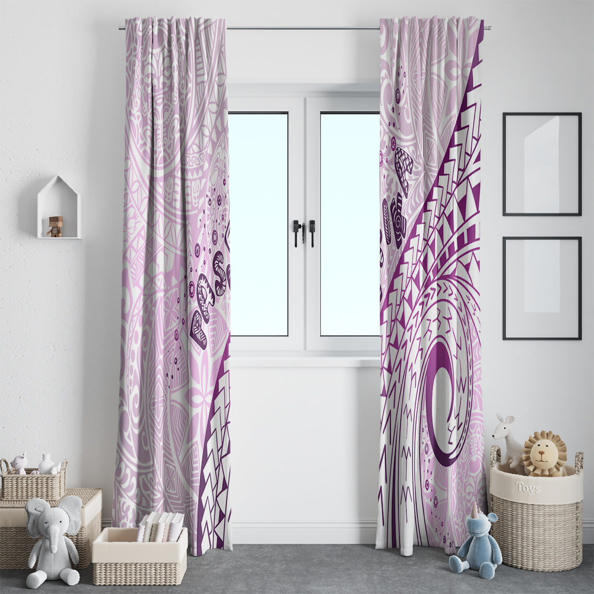 Pasifika Festival Window Curtain Tribal Pattern Lilac Version