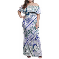 Pasifika Festival Family Matching Off Shoulder Maxi Dress and Hawaiian Shirt Tribal Pattern Violet Version LT01 Mom's Dress Purple - Polynesian Pride