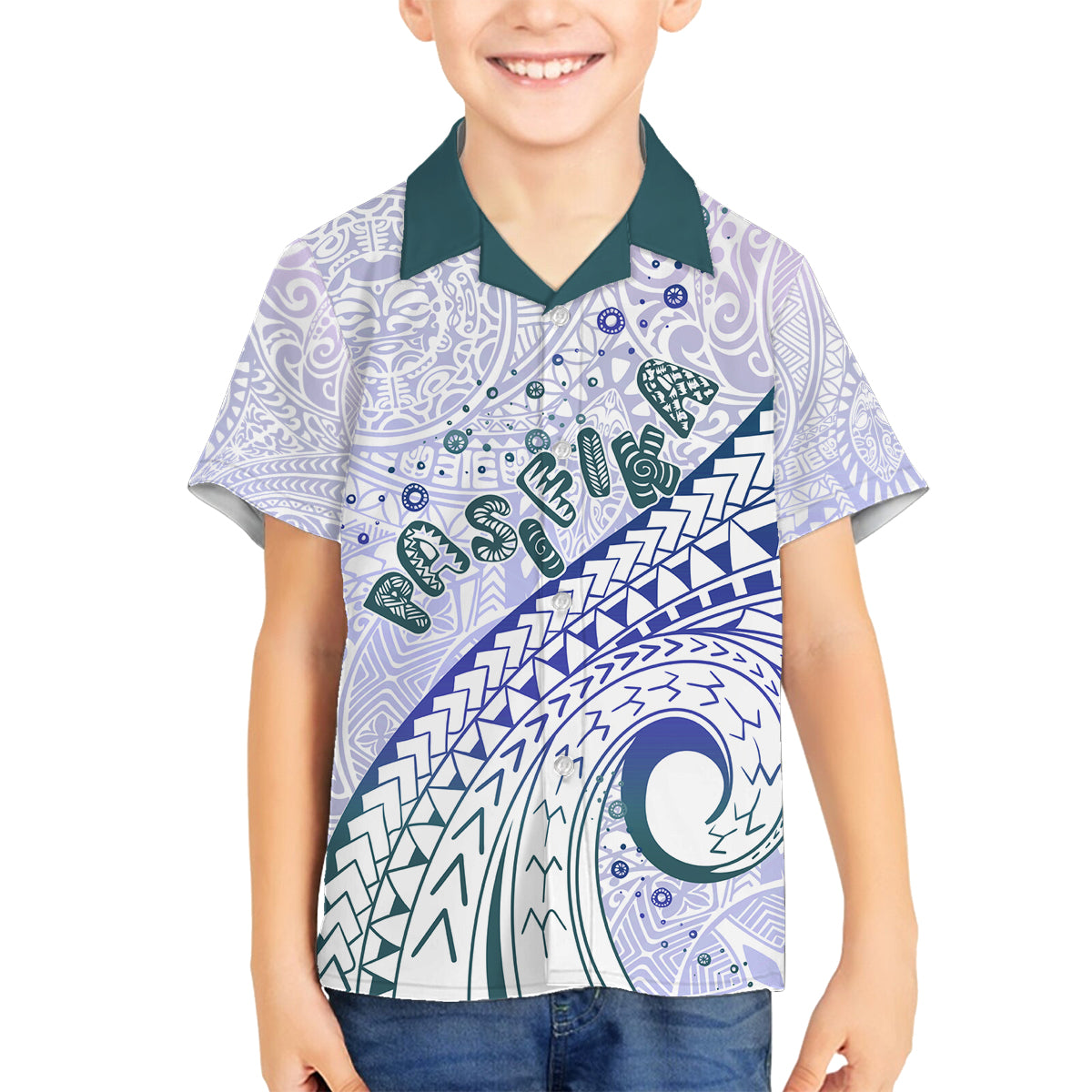 Pasifika Festival Family Matching Summer Maxi Dress and Hawaiian Shirt Tribal Pattern Violet Version LT01 Son's Shirt Purple - Polynesian Pride