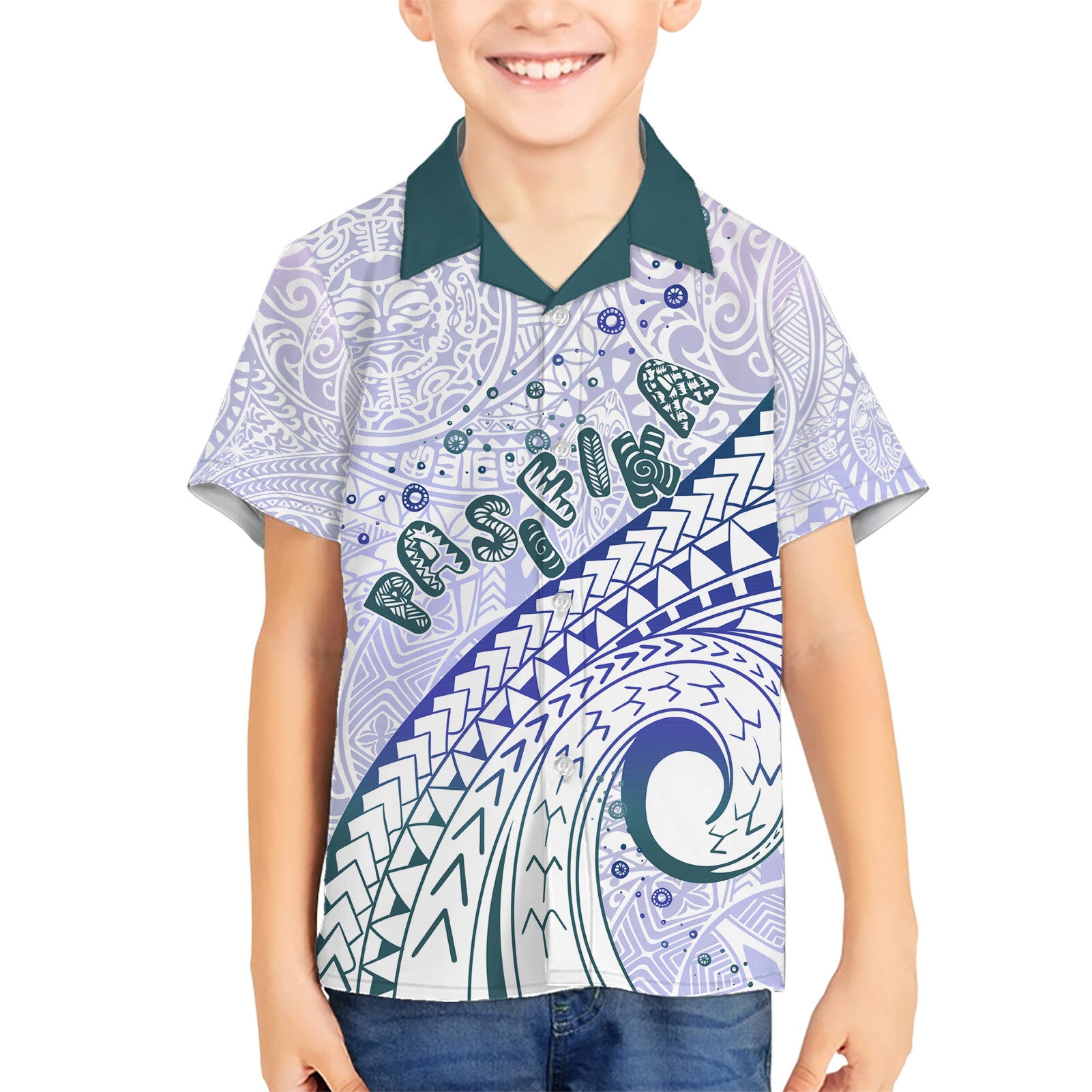 Pasifika Festival Kid Hawaiian Shirt Tribal Pattern Violet Version LT01 Kid Purple - Polynesian Pride