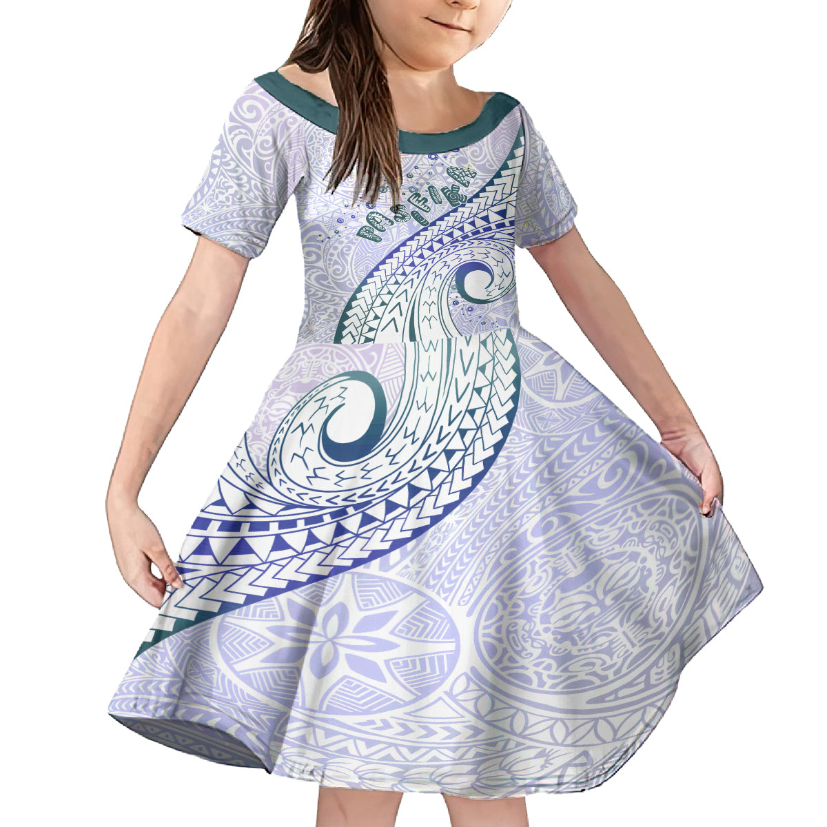 Pasifika Festival Kid Short Sleeve Dress Tribal Pattern Violet Version LT01 KID Purple - Polynesian Pride