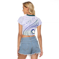 Pasifika Festival Raglan Cropped T Shirt Tribal Pattern Violet Version LT01 - Polynesian Pride