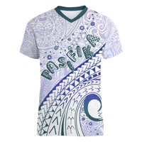 Pasifika Festival Women V Neck T Shirt Tribal Pattern Violet Version LT01 Female Purple - Polynesian Pride