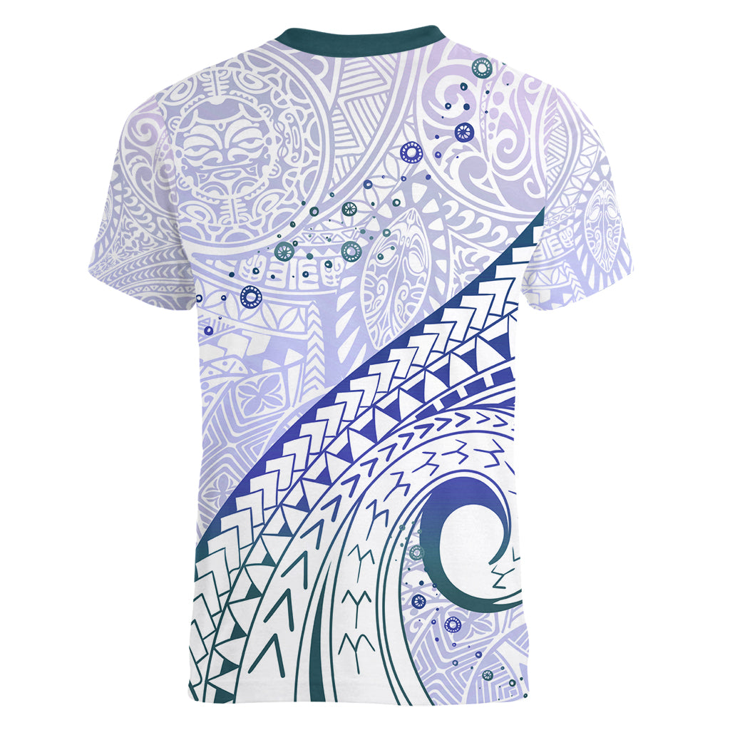 Pasifika Festival Women V Neck T Shirt Tribal Pattern Violet Version LT01 - Polynesian Pride