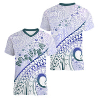 Pasifika Festival Women V Neck T Shirt Tribal Pattern Violet Version LT01 - Polynesian Pride