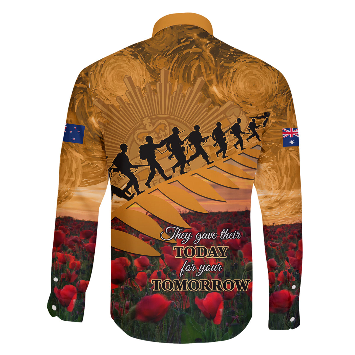 ANZAC Day 2024 Family Matching Puletasi and Hawaiian Shirt Silver Fern With A Trumpet Soldier LT01 - Polynesian Pride