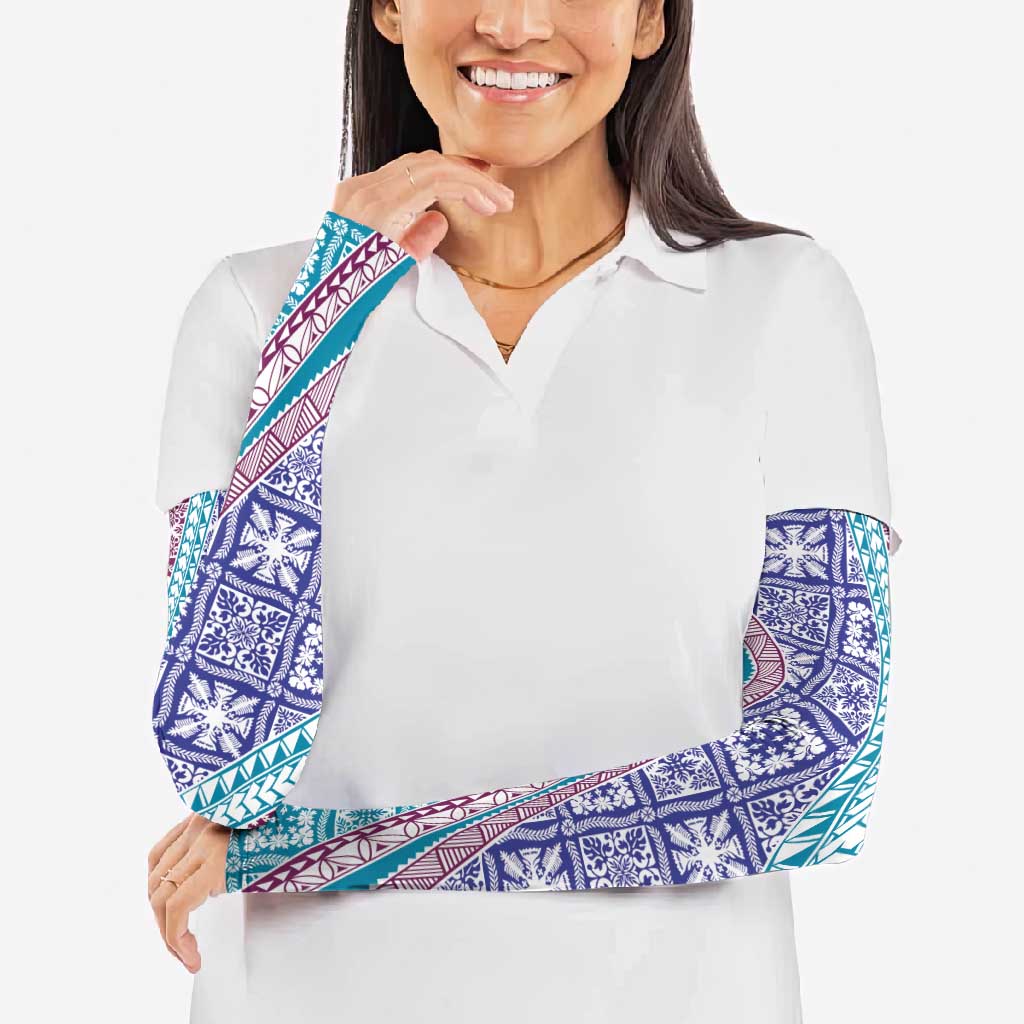 Hawaiian Quilt Pattern Arm Sleeves Purple Blue Color Mixed - Polynesian Pride