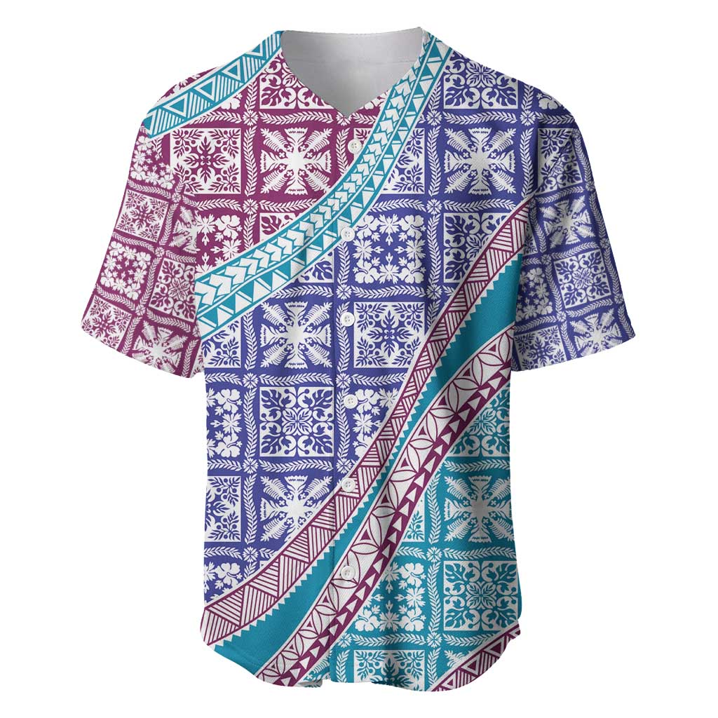 Hawaiian Quilt Pattern Baseball Jersey Purple Blue Color Mixed LT01 Purple - Polynesian Pride