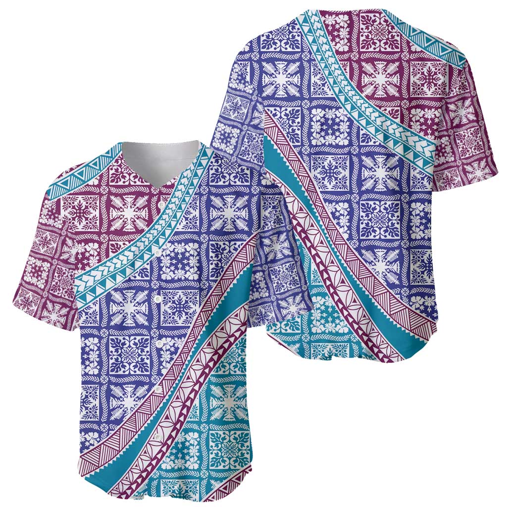 Hawaiian Quilt Pattern Baseball Jersey Purple Blue Color Mixed LT01 - Polynesian Pride