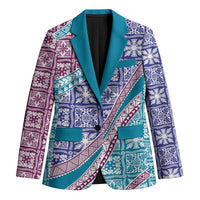Hawaiian Quilt Pattern Blazer Purple Blue Color Mixed - Polynesian Pride