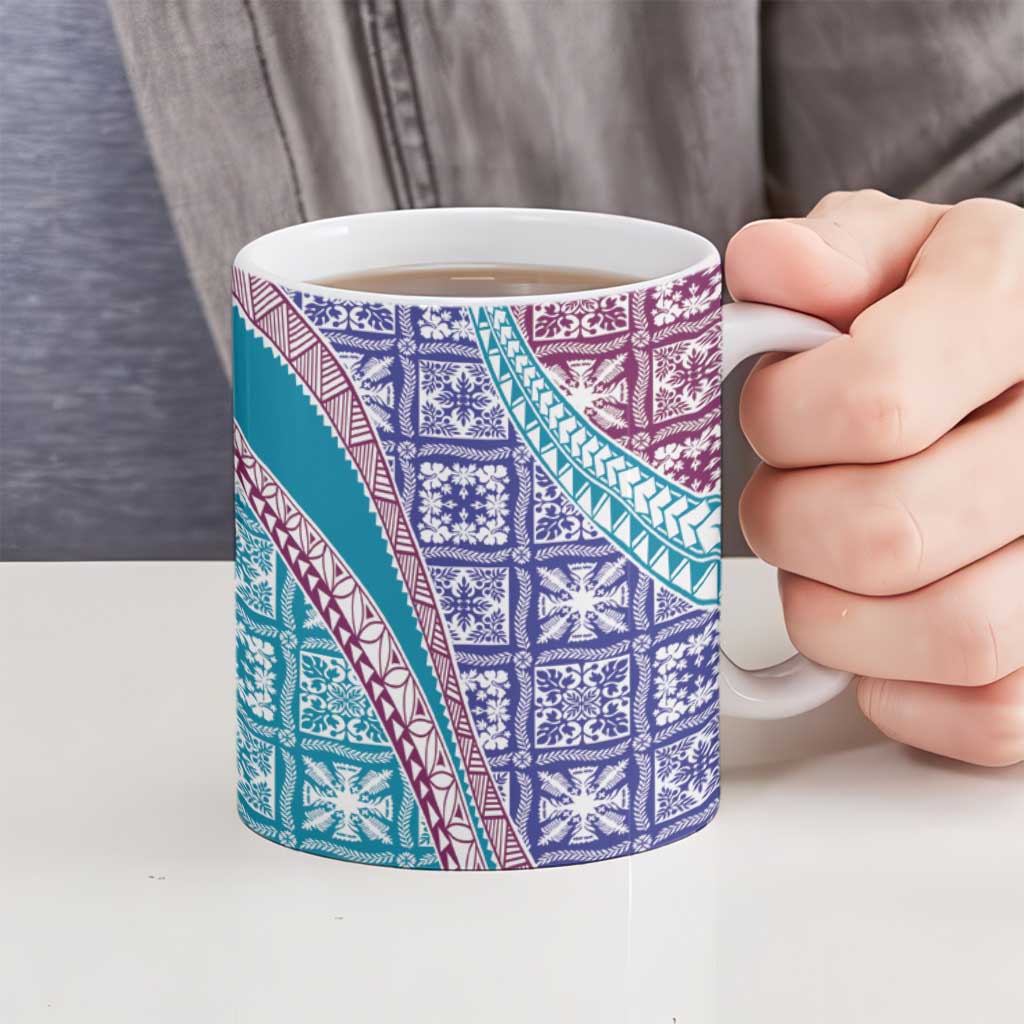 Hawaiian Quilt Pattern Ceramic Mug Purple Blue Color Mixed LT01 - Polynesian Pride