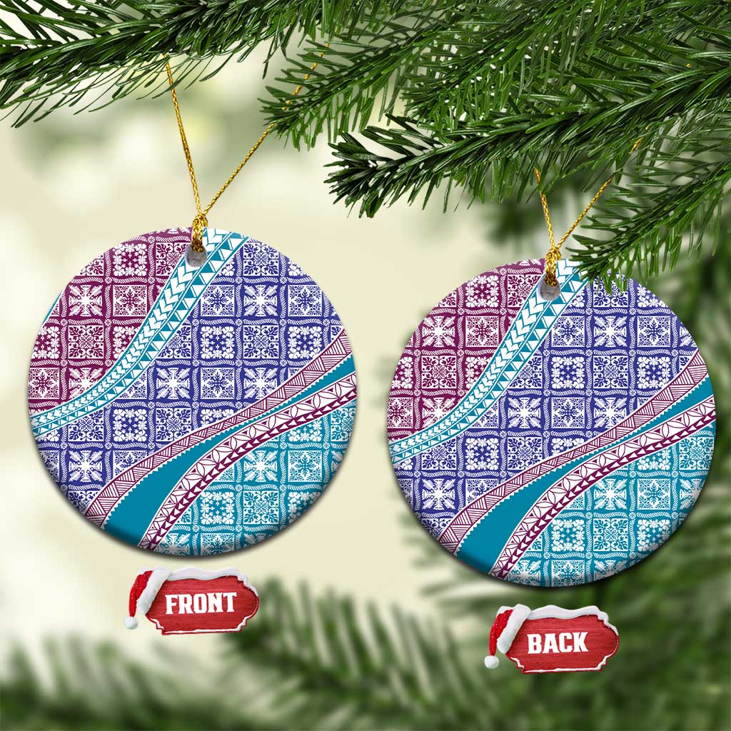Hawaiian Quilt Pattern Ceramic Ornament Purple Blue Color Mixed - Polynesian Pride