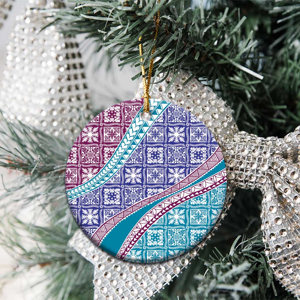 Hawaiian Quilt Pattern Ceramic Ornament Purple Blue Color Mixed - Polynesian Pride
