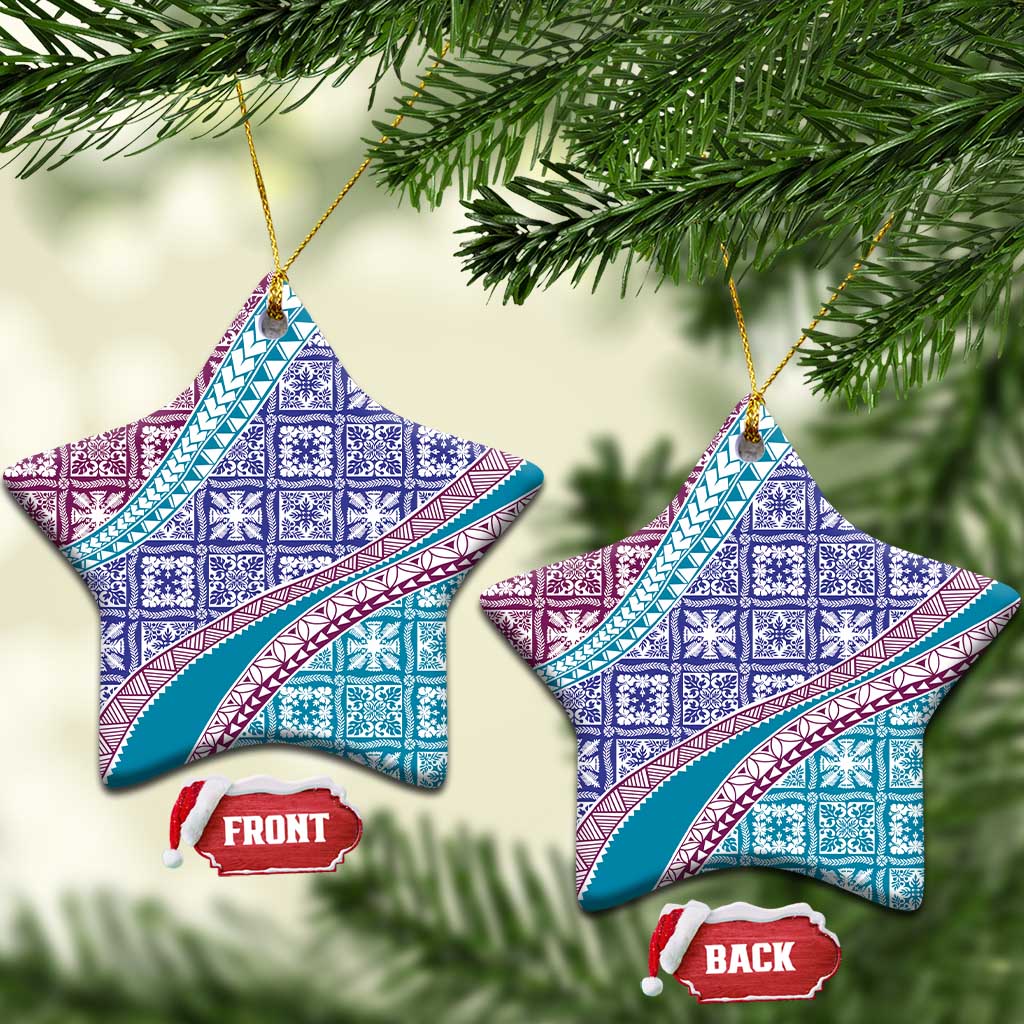 Hawaiian Quilt Pattern Ceramic Ornament Purple Blue Color Mixed - Polynesian Pride