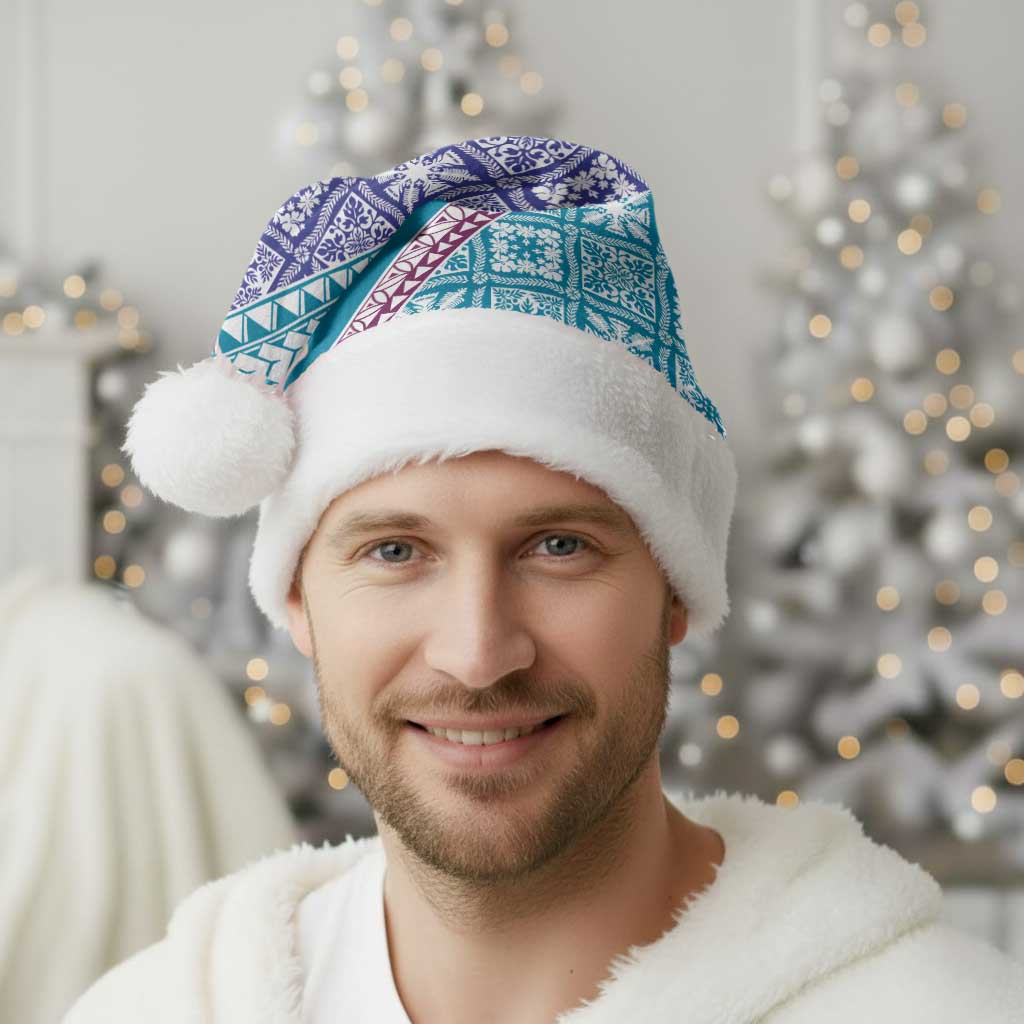 Hawaiian Quilt Pattern Christmas Santa Hat Purple Blue Color Mixed - Polynesian Pride