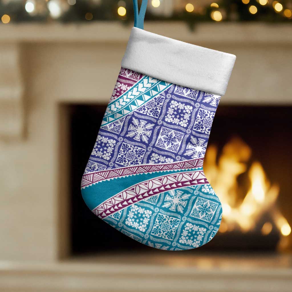 Hawaiian Quilt Pattern Christmas Stocking Purple Blue Color Mixed - Polynesian Pride
