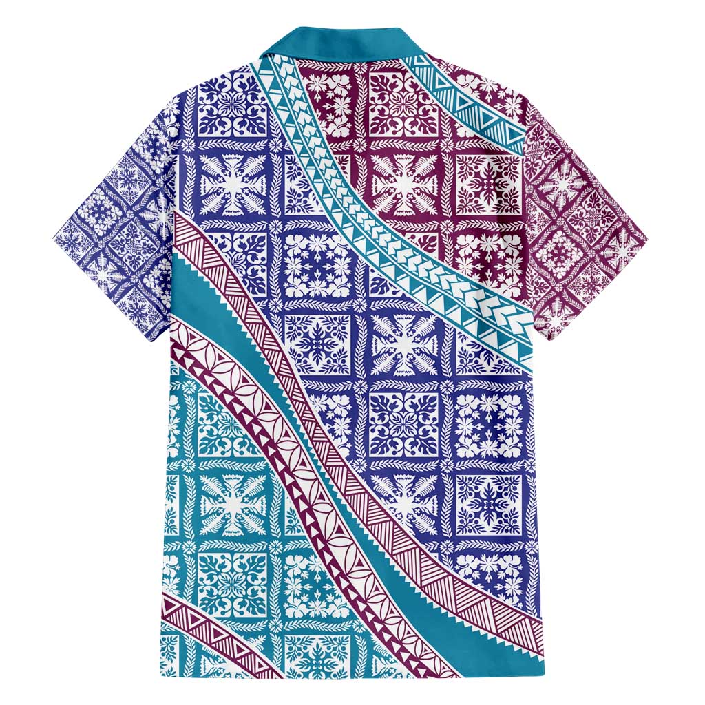Hawaiian Quilt Pattern Family Matching Short Sleeve Bodycon Dress and Hawaiian Shirt Purple Blue Color Mixed LT01 - Polynesian Pride