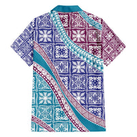Hawaiian Quilt Pattern Family Matching Short Sleeve Bodycon Dress and Hawaiian Shirt Purple Blue Color Mixed LT01 - Polynesian Pride