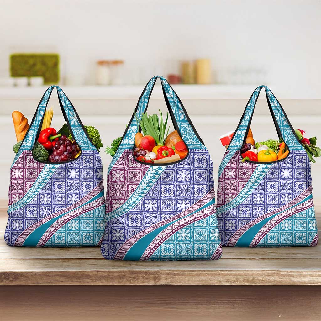 Hawaiian Quilt Pattern Grocery Bag Purple Blue Color Mixed LT01 3-pack One Size Purple - Polynesian Pride