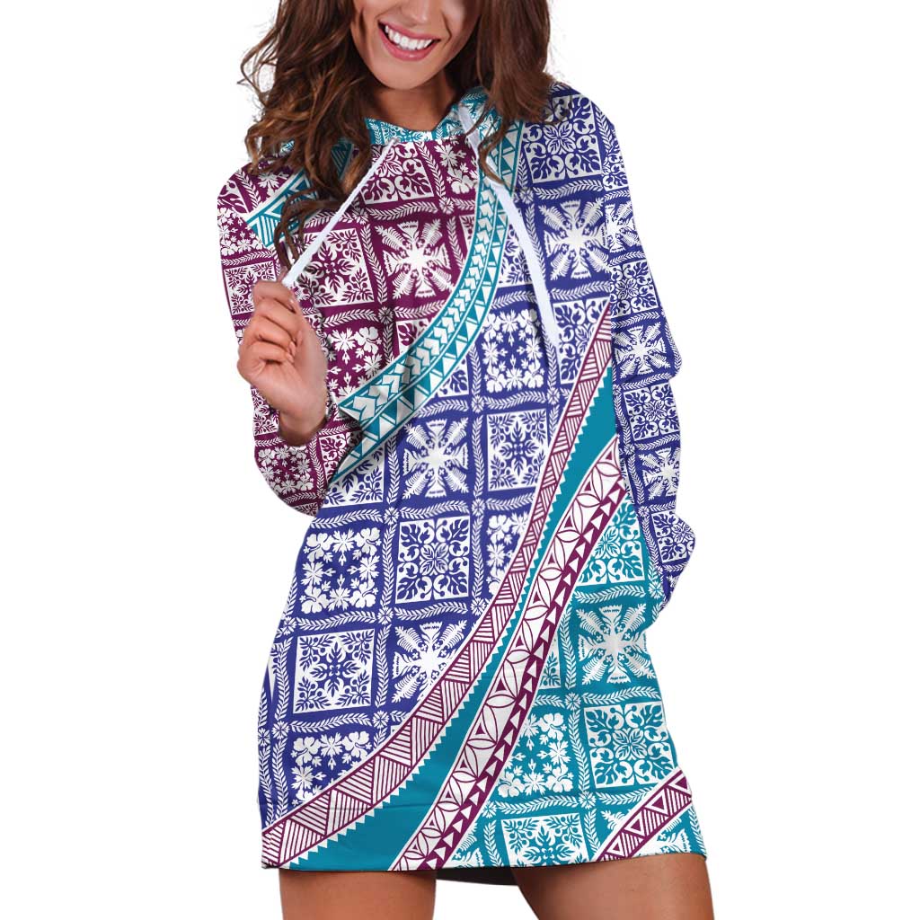 Hawaiian Quilt Pattern Hoodie Dress Purple Blue Color Mixed LT01 Purple - Polynesian Pride