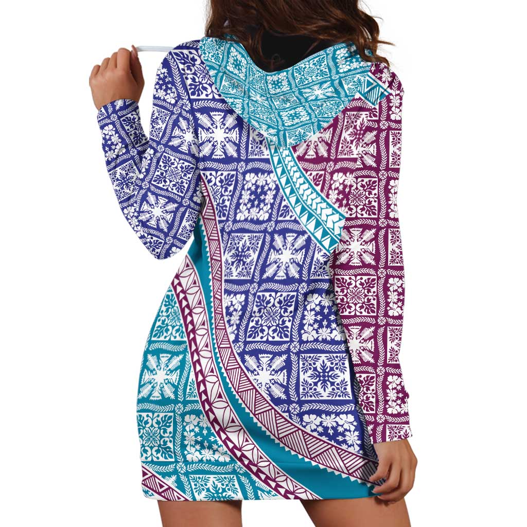 Hawaiian Quilt Pattern Hoodie Dress Purple Blue Color Mixed LT01 - Polynesian Pride