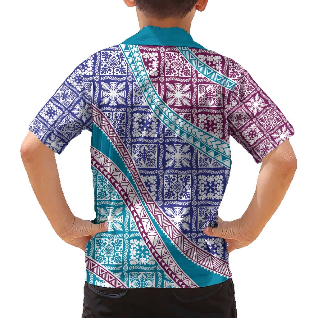 Hawaiian Quilt Pattern Kid Hawaiian Shirt Purple Blue Color Mixed - Polynesian Pride
