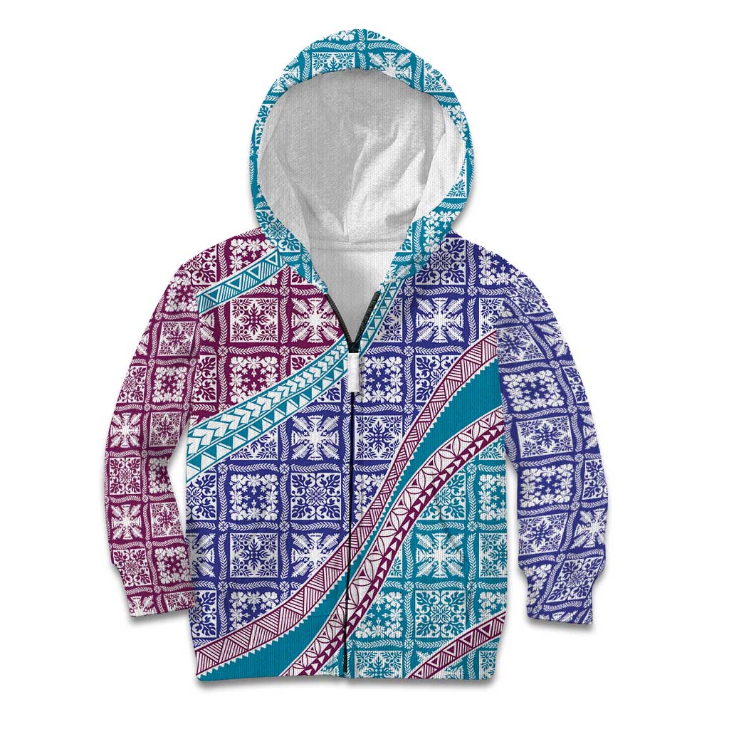 Hawaiian Quilt Pattern Kid Hoodie Purple Blue Color Mixed - Polynesian Pride