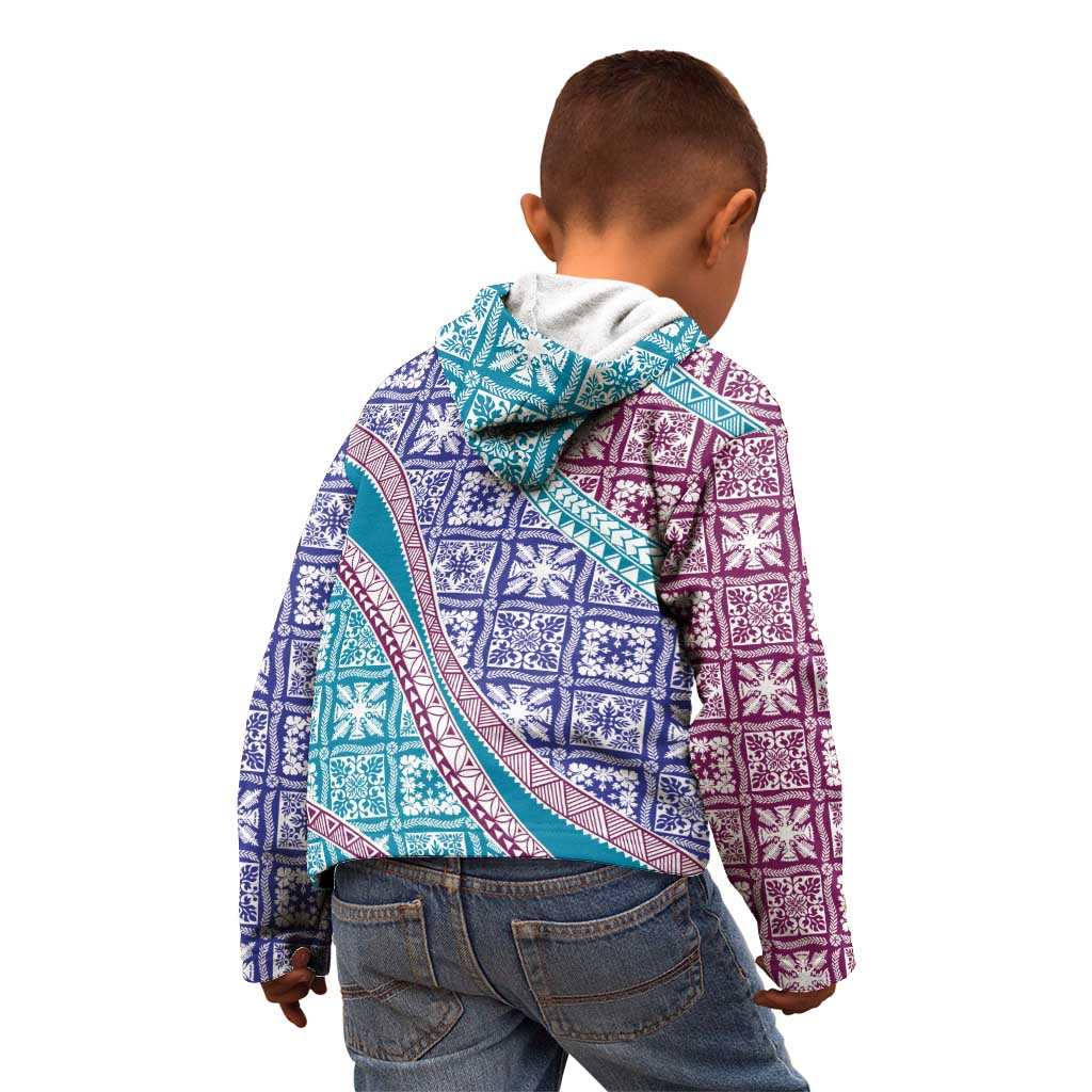 Hawaiian Quilt Pattern Kid Hoodie Purple Blue Color Mixed - Polynesian Pride