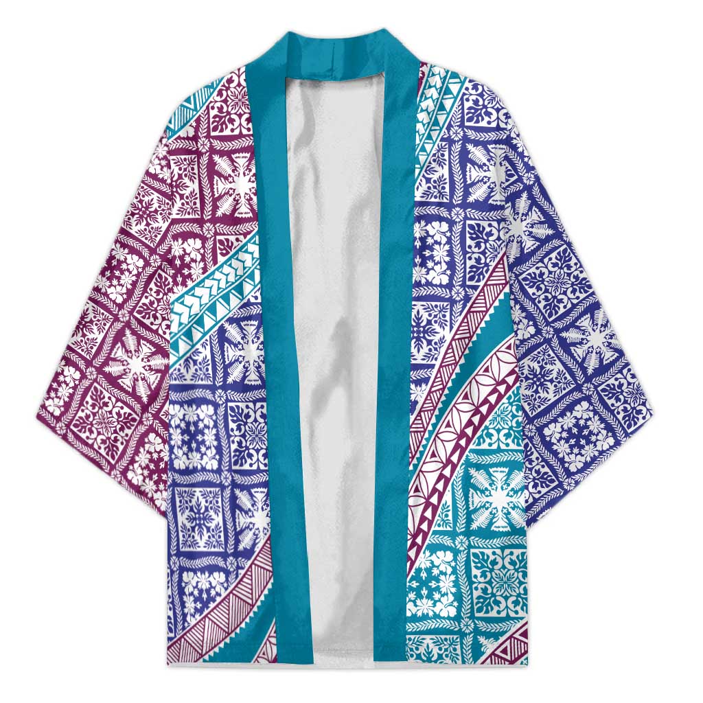 Hawaiian Quilt Pattern Kimono Purple Blue Color Mixed LT01 Unisex Purple - Polynesian Pride