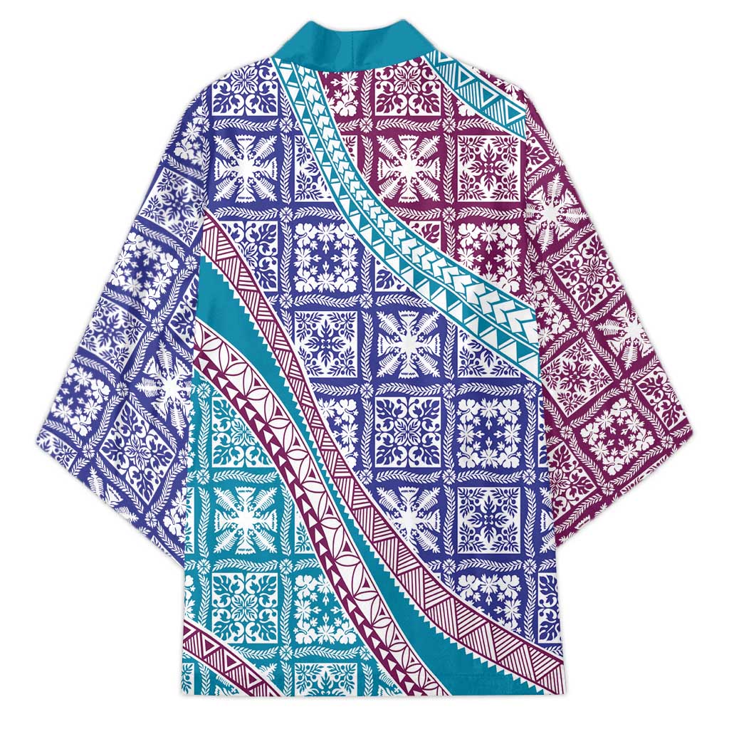 Hawaiian Quilt Pattern Kimono Purple Blue Color Mixed LT01 - Polynesian Pride