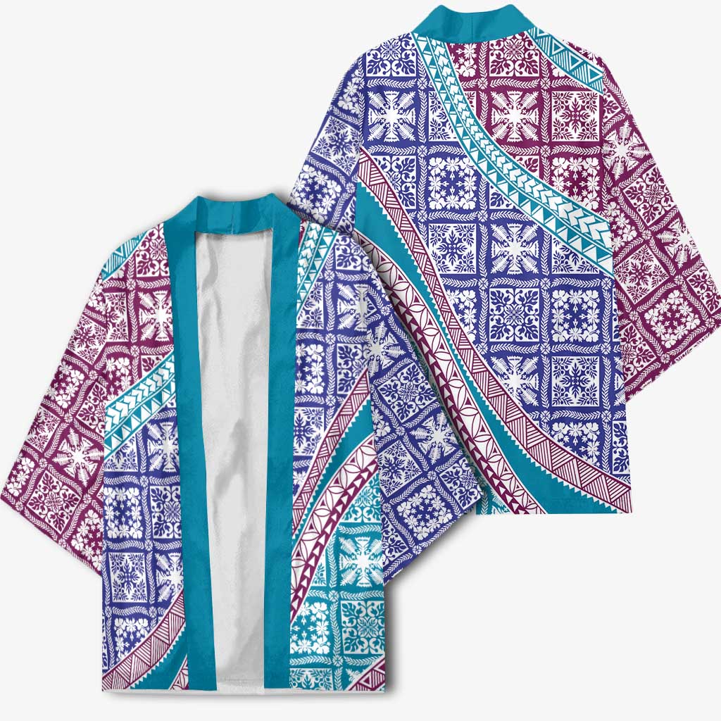 Hawaiian Quilt Pattern Kimono Purple Blue Color Mixed LT01 - Polynesian Pride