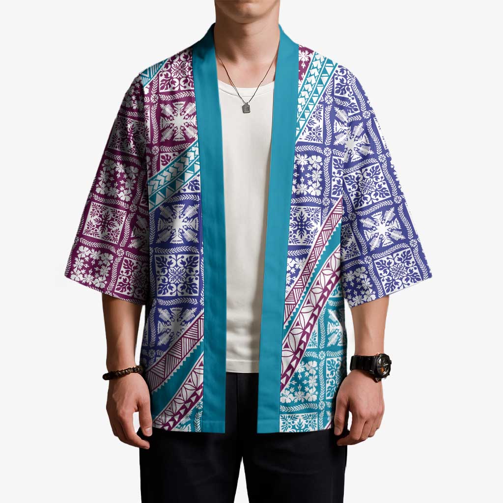Hawaiian Quilt Pattern Kimono Purple Blue Color Mixed LT01 - Polynesian Pride