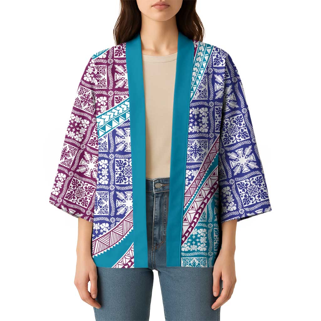 Hawaiian Quilt Pattern Kimono Purple Blue Color Mixed LT01 - Polynesian Pride